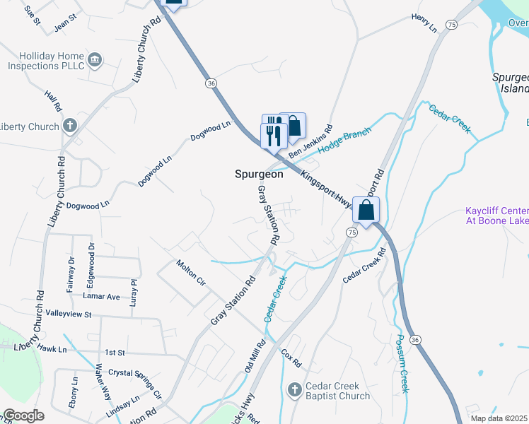 map of restaurants, bars, coffee shops, grocery stores, and more near 146 Gray Station Road in Johnson City