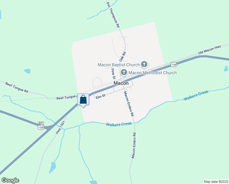 map of restaurants, bars, coffee shops, grocery stores, and more near Elm Street in Macon