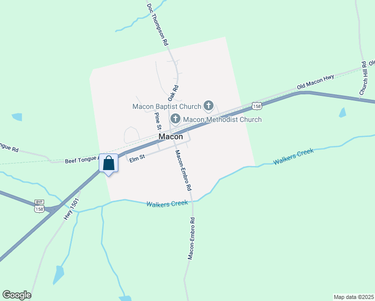 map of restaurants, bars, coffee shops, grocery stores, and more near Elm Street in Macon