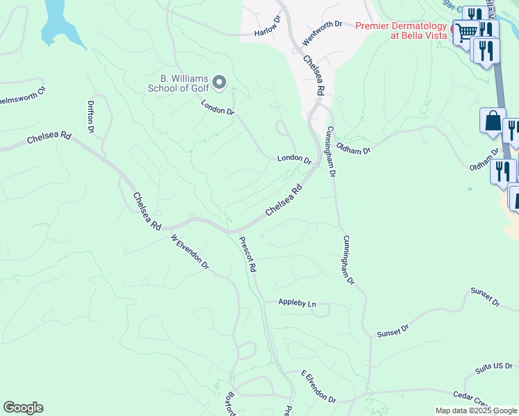 map of restaurants, bars, coffee shops, grocery stores, and more near 29 Ilford Lane in Bella Vista