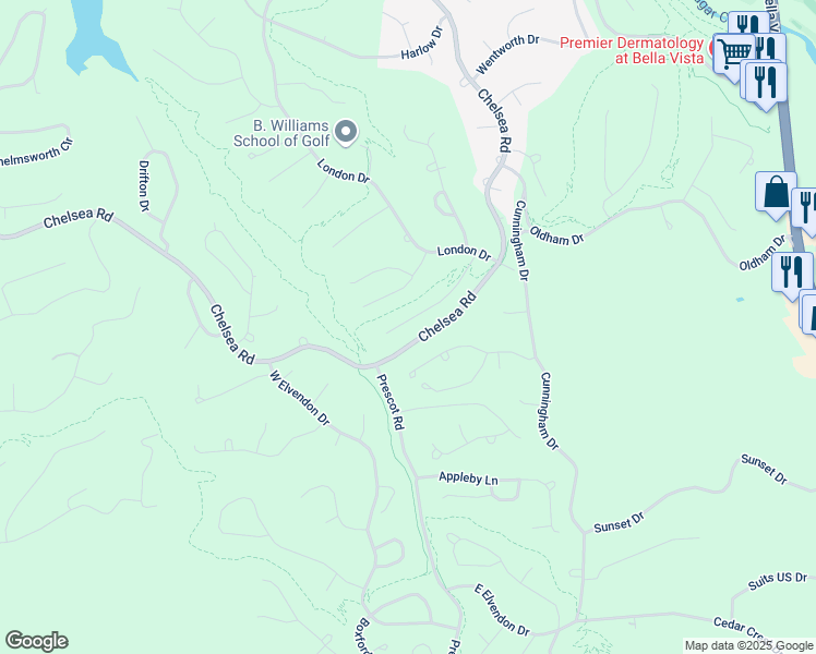 map of restaurants, bars, coffee shops, grocery stores, and more near 29 Ilford Lane in Bella Vista