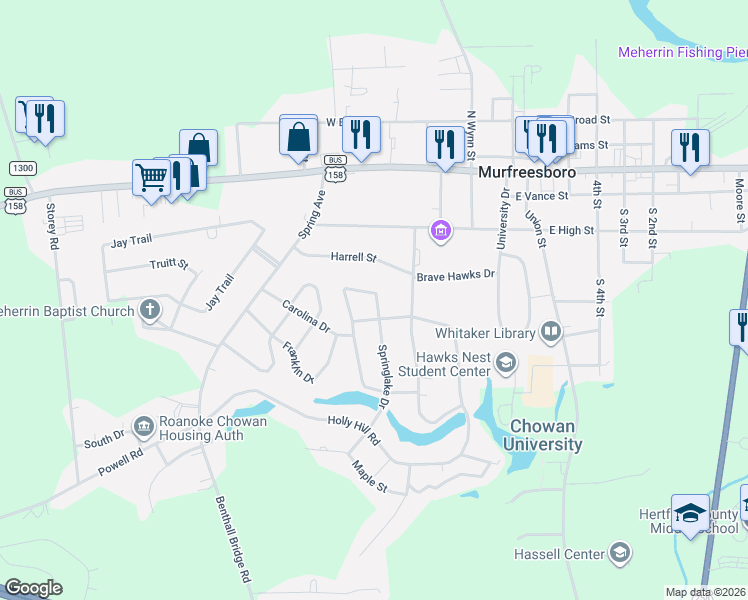 map of restaurants, bars, coffee shops, grocery stores, and more near 107 Forest Cir in Murfreesboro