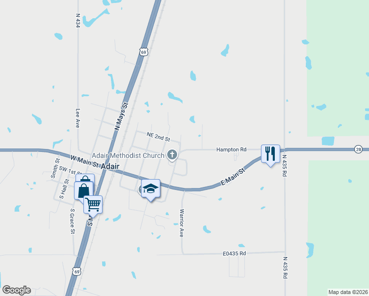 map of restaurants, bars, coffee shops, grocery stores, and more near 401 North Cheatham in Adair