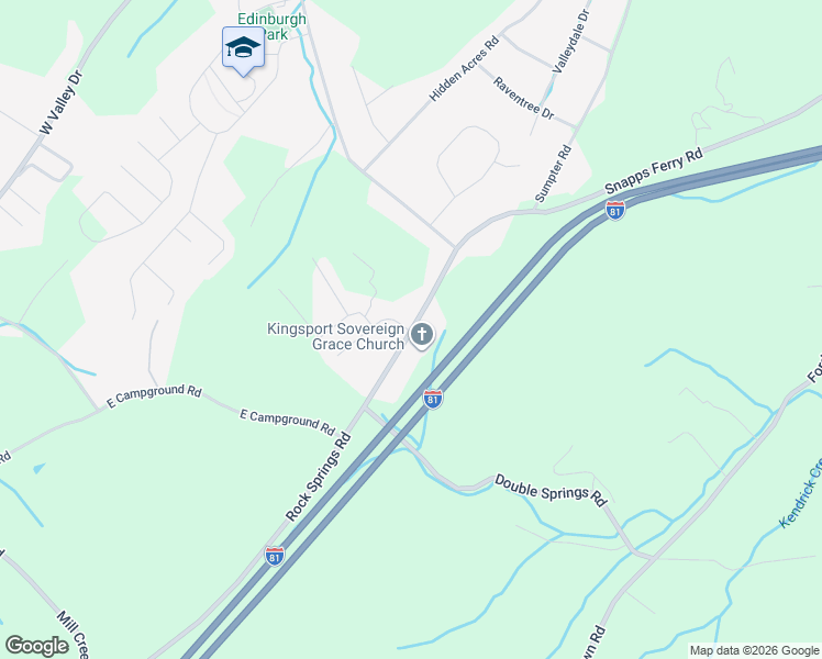map of restaurants, bars, coffee shops, grocery stores, and more near 2716 Rock Springs Road in Kingsport