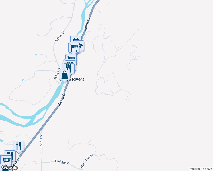 map of restaurants, bars, coffee shops, grocery stores, and more near 41591 Mynatt Drive in Three Rivers