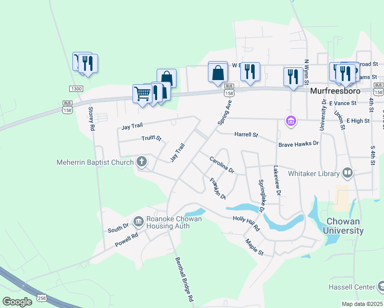 map of restaurants, bars, coffee shops, grocery stores, and more near 506 Spring Avenue in Murfreesboro