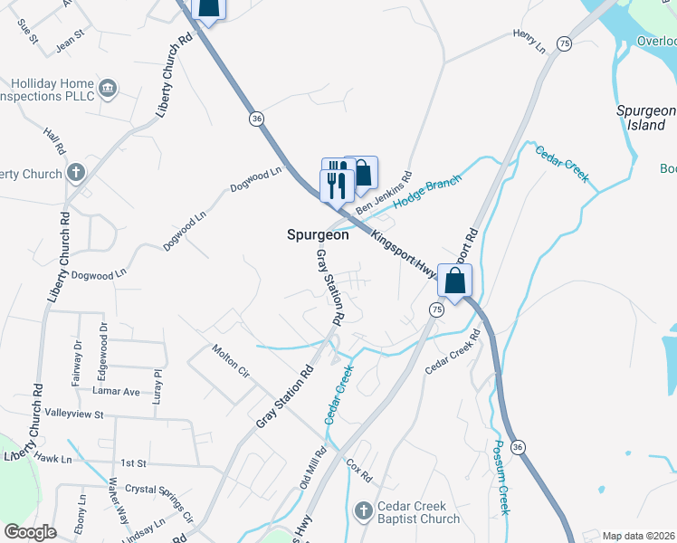 map of restaurants, bars, coffee shops, grocery stores, and more near 146 Gray Station Road in Johnson City