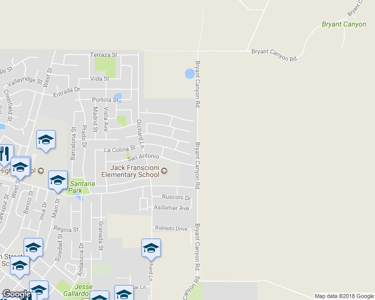 map of restaurants, bars, coffee shops, grocery stores, and more near 1233 La Colina Street in Soledad