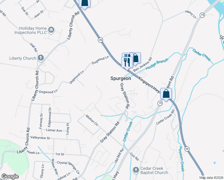 map of restaurants, bars, coffee shops, grocery stores, and more near 133 Gray Station Rd in Johnson City