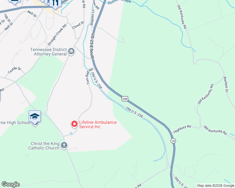 map of restaurants, bars, coffee shops, grocery stores, and more near 550 U.S. 25E Scenic in Tazewell