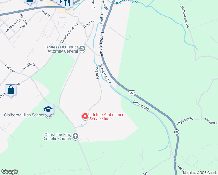 map of restaurants, bars, coffee shops, grocery stores, and more near 550 U.S. 25E in Tazewell