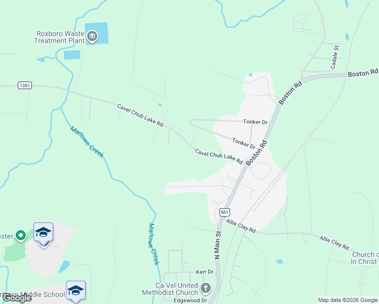map of restaurants, bars, coffee shops, grocery stores, and more near 243 Cavel Chub Lake Road in Roxboro