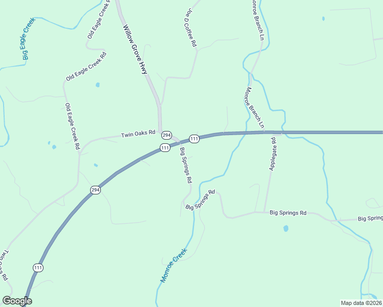 map of restaurants, bars, coffee shops, grocery stores, and more near 101-113 Big Springs Rd in Overton