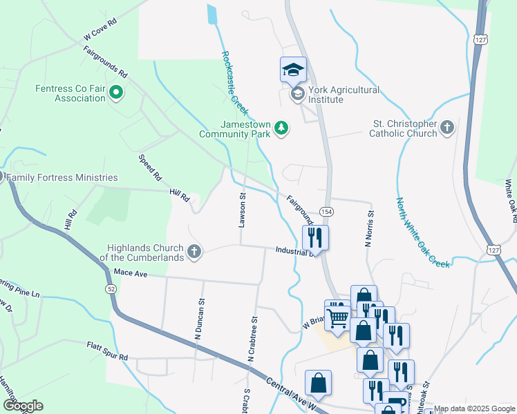 map of restaurants, bars, coffee shops, grocery stores, and more near 428 Lawson Street in Jamestown