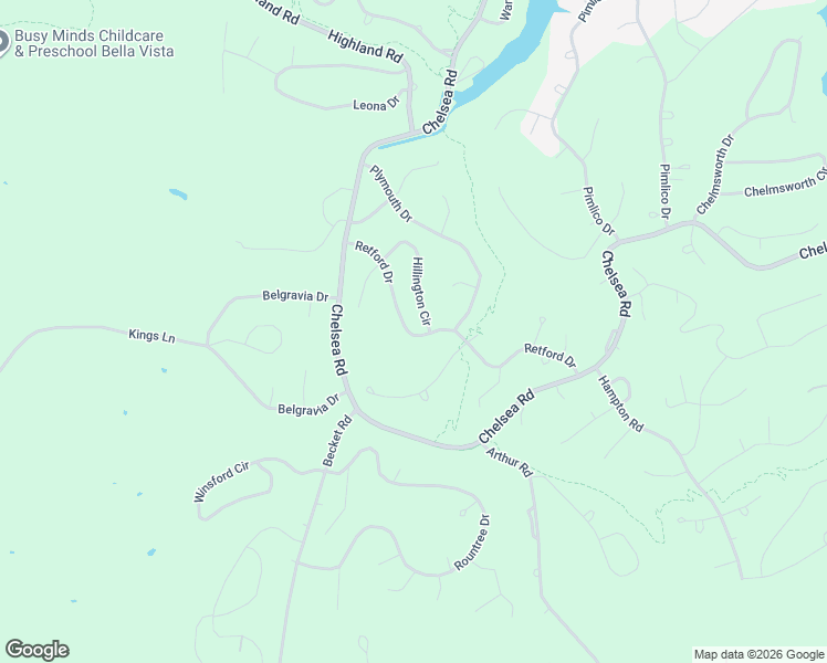 map of restaurants, bars, coffee shops, grocery stores, and more near 6 Hillington Circle in Bella Vista