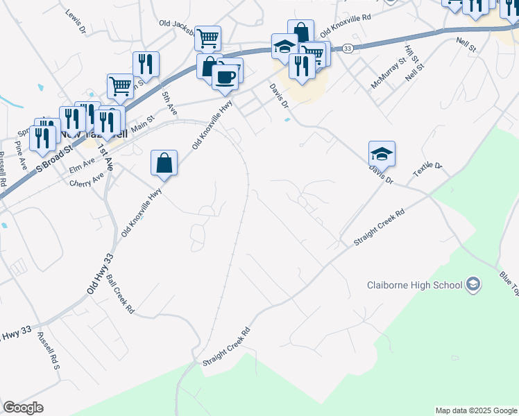 map of restaurants, bars, coffee shops, grocery stores, and more near 403 Parkview Cir in New Tazewell