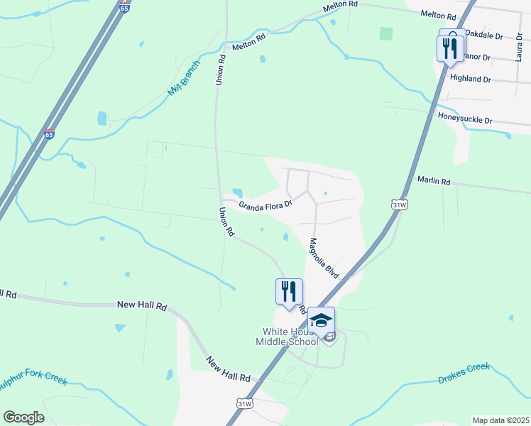 map of restaurants, bars, coffee shops, grocery stores, and more near 157 Granda Flora Drive in White House