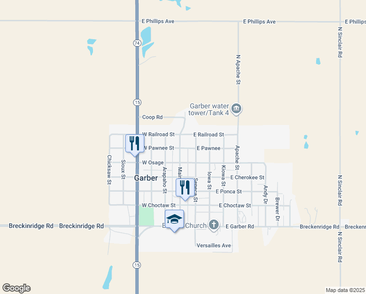 map of restaurants, bars, coffee shops, grocery stores, and more near 224 Main Street in Garber