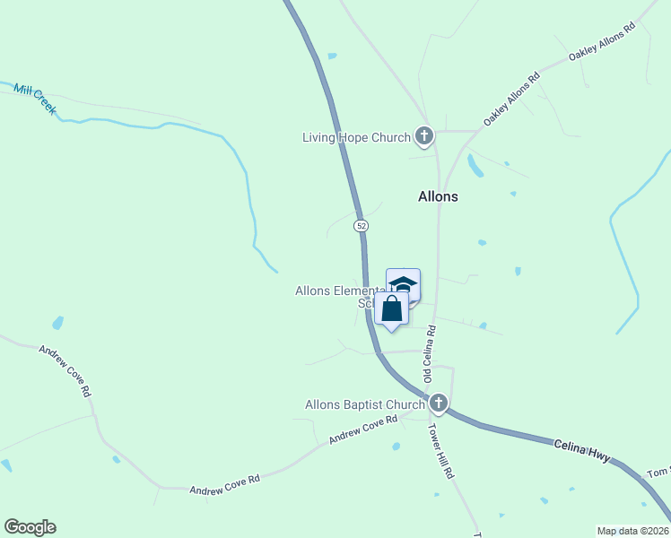 map of restaurants, bars, coffee shops, grocery stores, and more near 2843 Celina Hwy in Allons