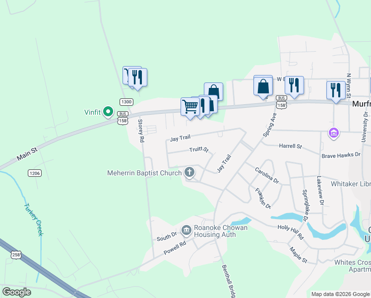 map of restaurants, bars, coffee shops, grocery stores, and more near 246 Jay Trail in Murfreesboro