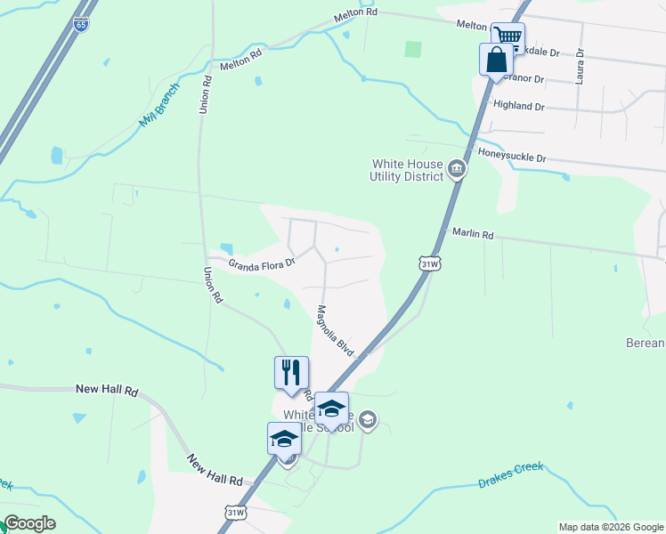 map of restaurants, bars, coffee shops, grocery stores, and more near 100 Star Place in White House