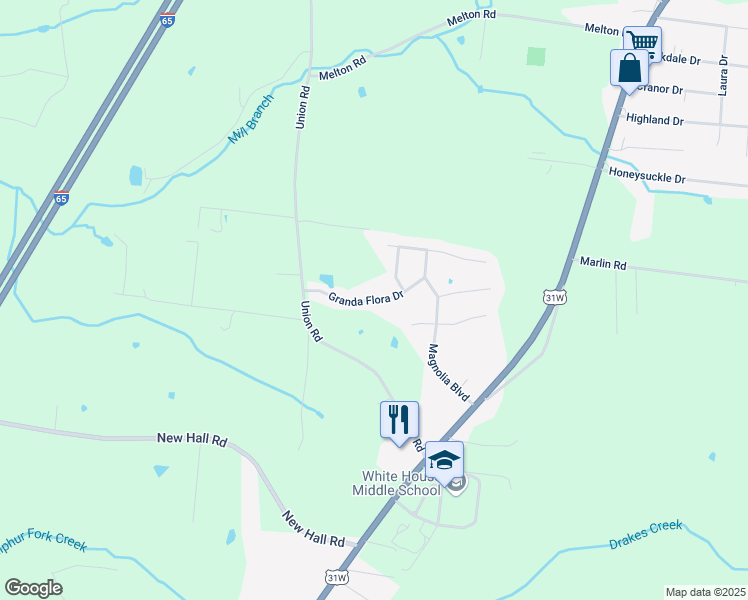 map of restaurants, bars, coffee shops, grocery stores, and more near 157 Granda Flora Drive in White House