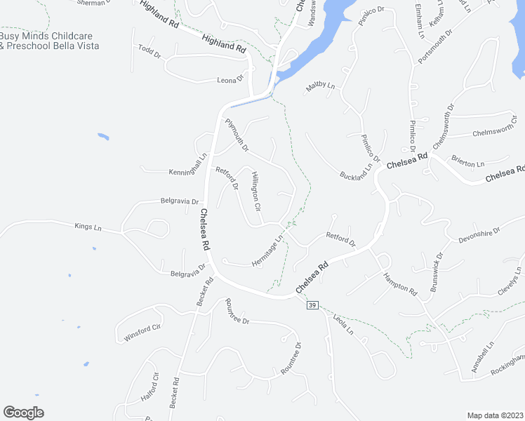 map of restaurants, bars, coffee shops, grocery stores, and more near 6 Hillington Circle in Bella Vista