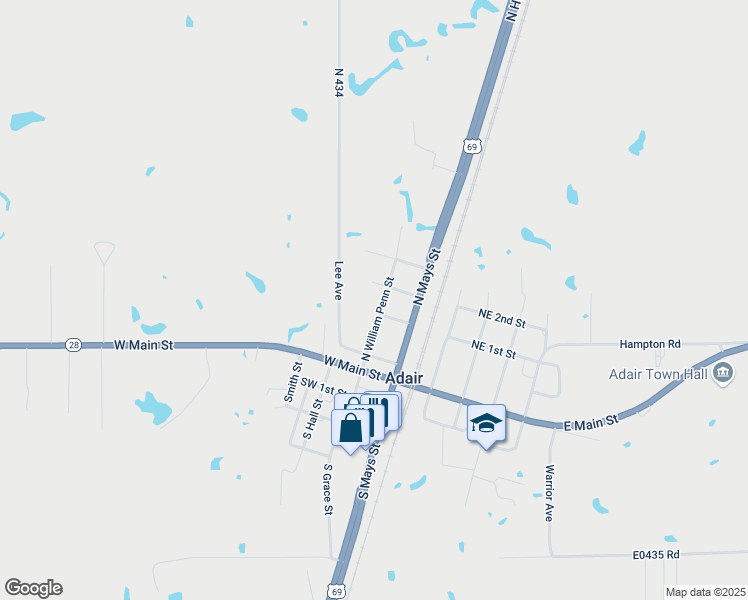map of restaurants, bars, coffee shops, grocery stores, and more near 302 Will Penn Street in Adair