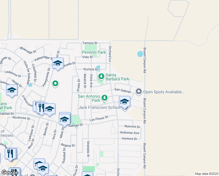 map of restaurants, bars, coffee shops, grocery stores, and more near 963 San Gabriel in Soledad