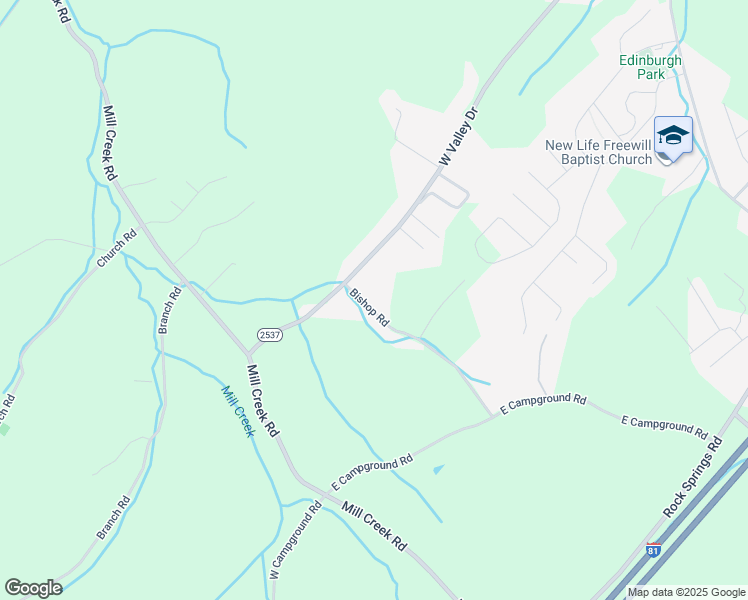 map of restaurants, bars, coffee shops, grocery stores, and more near 327 Bishop Road in Kingsport