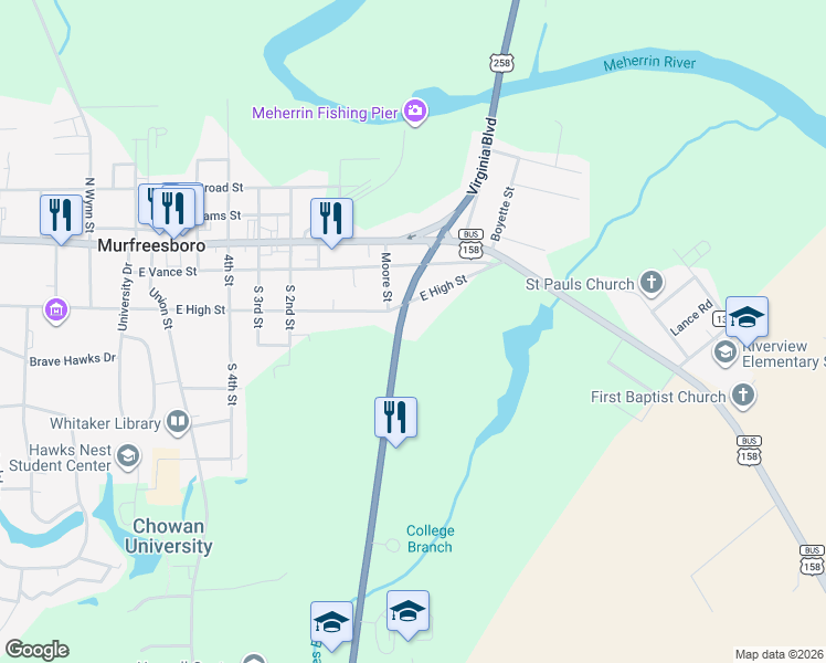 map of restaurants, bars, coffee shops, grocery stores, and more near 305 Beechwood Boulevard in Murfreesboro