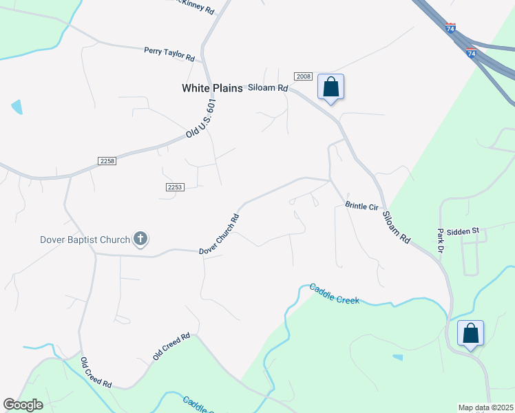 map of restaurants, bars, coffee shops, grocery stores, and more near 402 Dover Church Road in Mount Airy