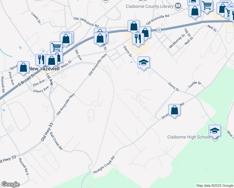 map of restaurants, bars, coffee shops, grocery stores, and more near 403 Parkview Circle in New Tazewell