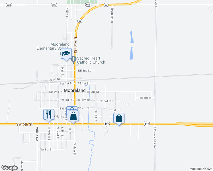 map of restaurants, bars, coffee shops, grocery stores, and more near 100 Graham in Mooreland