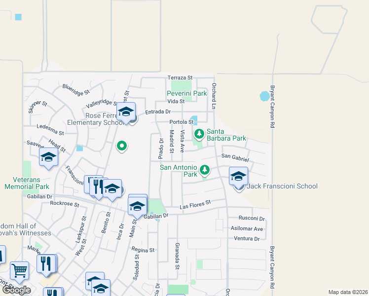 map of restaurants, bars, coffee shops, grocery stores, and more near 873 Santa Barbara in Soledad