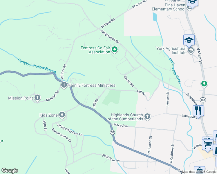 map of restaurants, bars, coffee shops, grocery stores, and more near 1028 West Hill Road in Jamestown