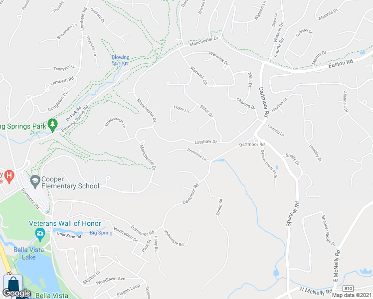 map of restaurants, bars, coffee shops, grocery stores, and more near 15 Primrose Lane in Bella Vista
