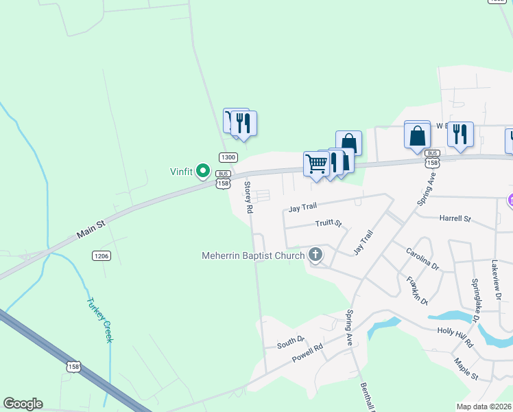 map of restaurants, bars, coffee shops, grocery stores, and more near 115 Storey Road in Murfreesboro