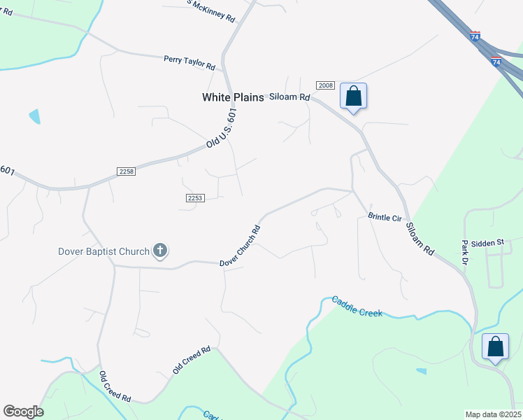 map of restaurants, bars, coffee shops, grocery stores, and more near 402 Dover Church Road in Mount Airy