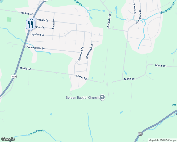 map of restaurants, bars, coffee shops, grocery stores, and more near 101 Pinewood Drive in White House