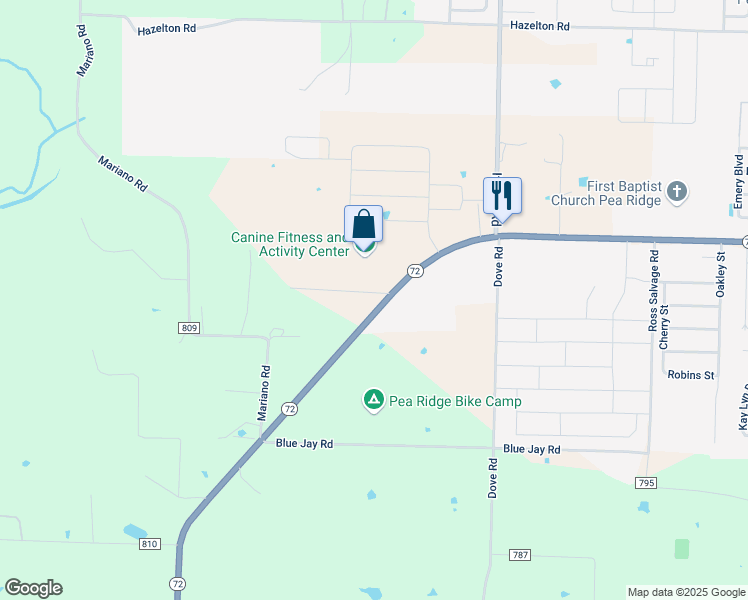 map of restaurants, bars, coffee shops, grocery stores, and more near 10501 Johnson Hollow Road in Pea Ridge