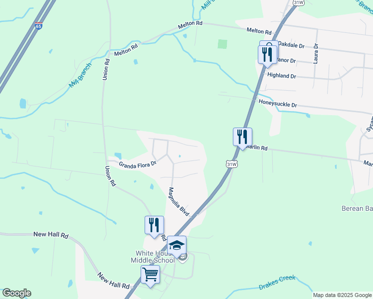 map of restaurants, bars, coffee shops, grocery stores, and more near 139 Pierre Place in White House