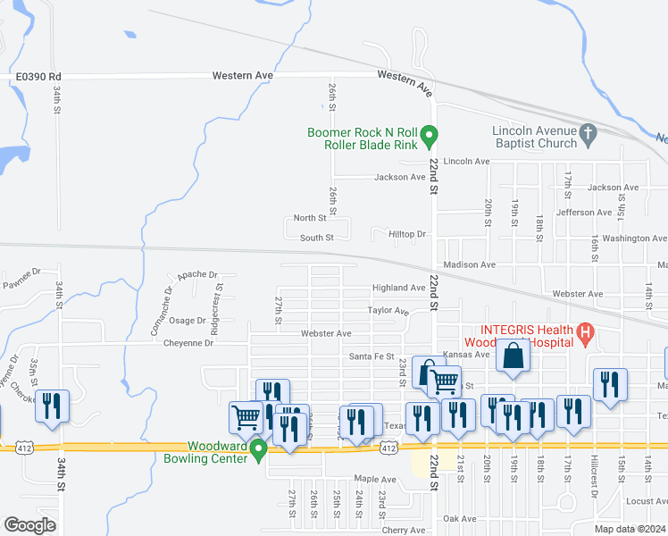 map of restaurants, bars, coffee shops, grocery stores, and more near 2511 Madison Avenue in Woodward
