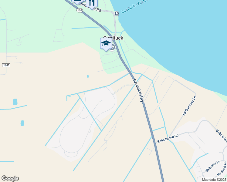 map of restaurants, bars, coffee shops, grocery stores, and more near 120 Laurel Woods Boulevard in Currituck