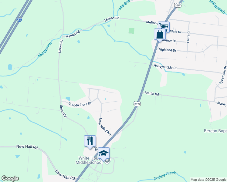 map of restaurants, bars, coffee shops, grocery stores, and more near 139 Pierre Place in White House