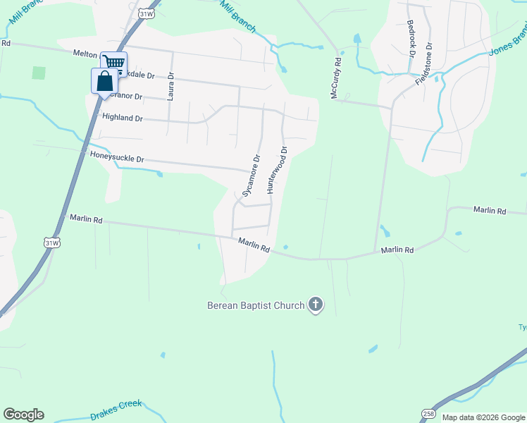 map of restaurants, bars, coffee shops, grocery stores, and more near 101 Pinewood Drive in White House
