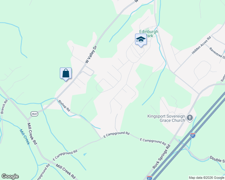 map of restaurants, bars, coffee shops, grocery stores, and more near 3070 Calton Hill in Kingsport