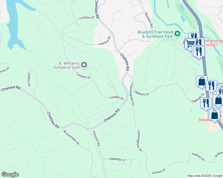 map of restaurants, bars, coffee shops, grocery stores, and more near 5 Runnymede Circle in Bella Vista