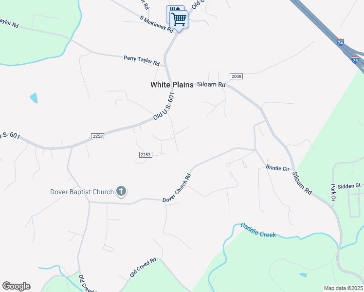 map of restaurants, bars, coffee shops, grocery stores, and more near 209 Old Main Street in Mount Airy