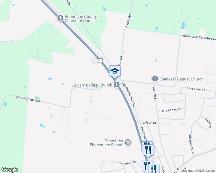 map of restaurants, bars, coffee shops, grocery stores, and more near 3173 Lights Chapel Road in Greenbrier